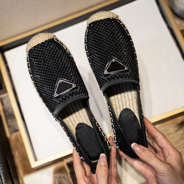 

triangle metal buckle espadrilles canvas shoes loafers woman casual shoes bling crystal lazy mules hand sewing sole fisherman shoe womans fl, Black