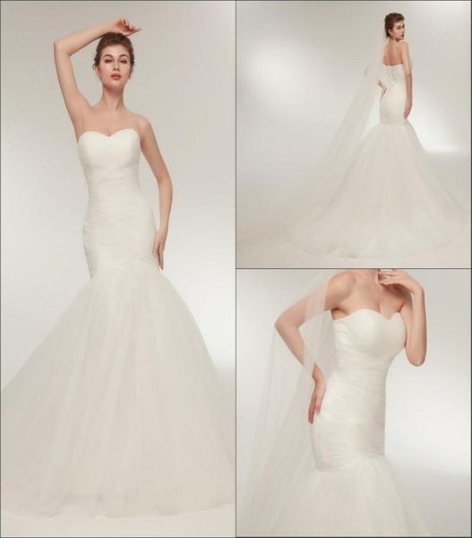 

simple mermaid tulle white wedding dresses pleated sweetheart plus size arabic corset stock bride dress bridal gowns stock 2164629360