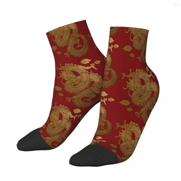 

men's socks gold dragon with black background red japanese ankle male mens women winter stockings polyester