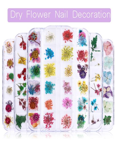 

nails dried flowers real floral 3d nail art decorations sticker gel polish natural slider diy design accessories manicure tools9130743, Black