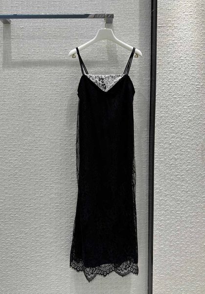 

elegant camisole dress black lace skirt triangle embroidery clashing color patchwork cool and breathable halter dresses slim woman skirts, Black;gray
