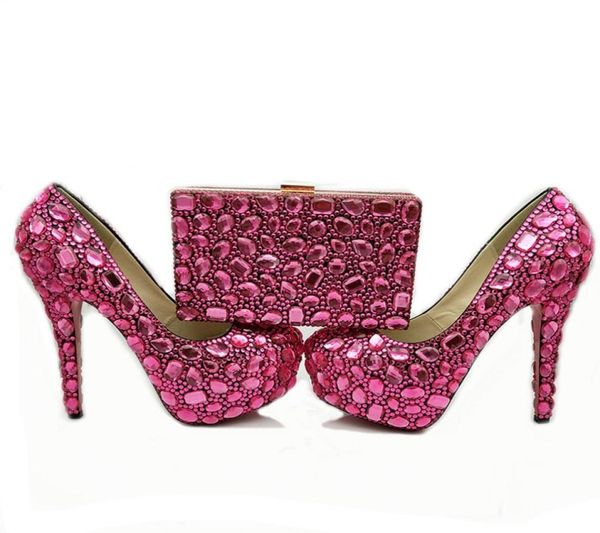 

fuschia crystal wedding party shoes with clutch 14cm high heel platforms bridal wedding party shoes and bag sets bridesmaid shoe4369654, Black