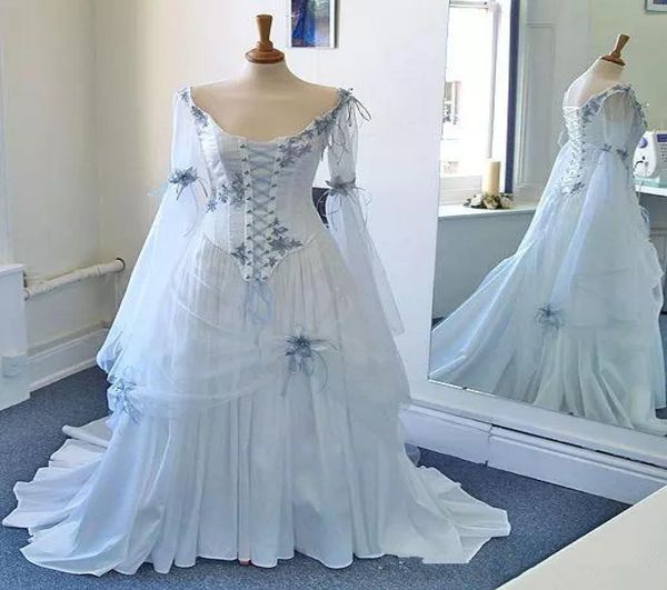 

vintage celtic corset evening dresses with long sleeve plus size sky blue medieval halloween prom party gowns gothic corset pagean1699178, Black;red