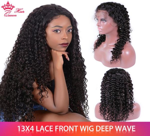 

queen hair deep wave wig curly human hair wigs for women pre plucked hairline with baby hair virgin brazilian 13x4 lace closure wi3637838, Black;brown