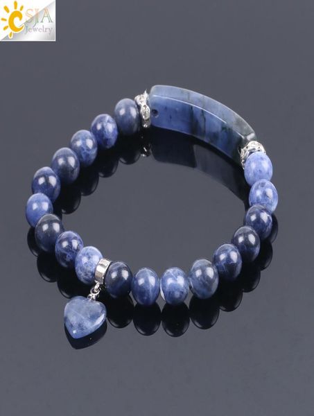 

csja natural stone sodalite bracelets for women men love heart blue white dot beads stretch healing buddhist prayer friendship bra9852391, Black