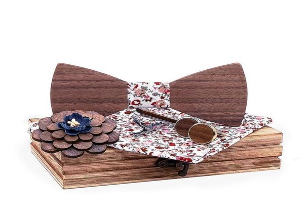 

bow ties sitonjwly wood bowtie handkerchief brooches cufflinks tie clips set for men suit wooden butterflies bowknots giftsbow9764673, Black;gray