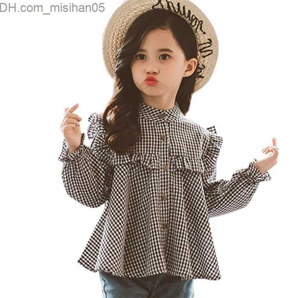 

shirts girls blouse plaid pattern blouse girl in school ruffle blouse long sleeve spring autumn children shirt 210306 z230630, White;black