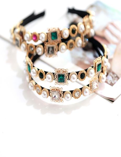 

colorful gem baroque headbands women diamond hair accessories pearl headband for girls crown flower hairbands head wrap5708738, Slivery;white