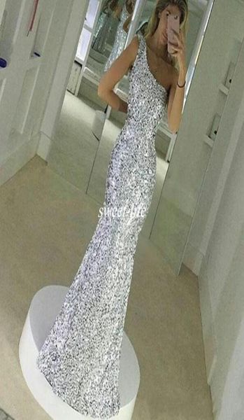 

2020 silver sequined evening dresses one shoulder floor length mermaid simple prom dresses long bridesmaid party gowns6094666, Black