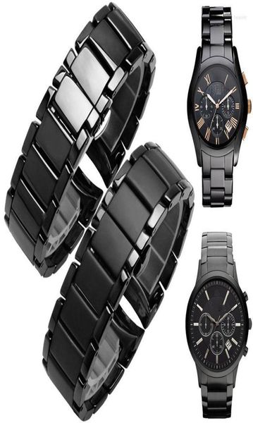 

watch bands hceramics watchband for ar1451 ar1452 ar1400 ar1410 straps with stainless steel butterfly clasp 22mm 24mm4950028, Black;brown