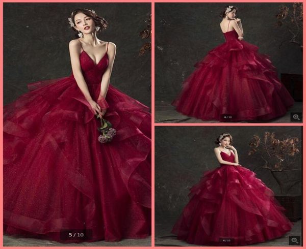 

2019 new arrival burgundy ruffled ball gown princess prom dress sweet 16 spaghetti straps pleated v neck quinceanera prom gowns be2725546, Black