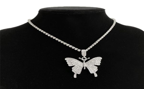 

big rhinestone butterfly pendant necklace chain for women crystal choker statment jewelry chokers9042304, Golden;silver