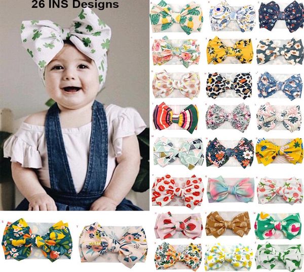 

26 designs ins european and american baby flowers watermelon pineapple print bow headband baby girl elegant hair bows accessories6255597, Slivery;white