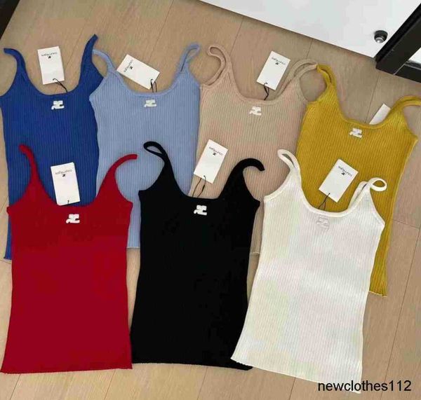 

courreges summer womens tanks camis knirred vest wonmens sleeveless sweater letter bra asian size3452, White