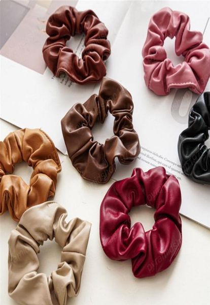 

fashion pu leather scrunchies solid color rubber bands for women girls korean elastic ponytail hold hair accessories9482175, Slivery;white