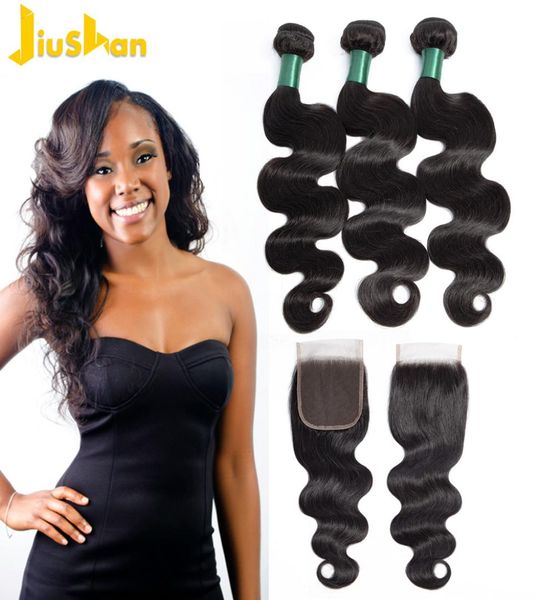 

xiaohan bundles with closure brazilian hair weave bundles body wave 100 human hair 3 bundles with closure non remy7452955, Black