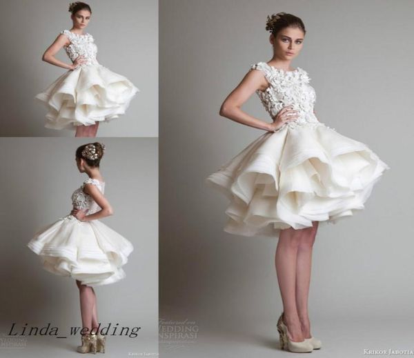 

krikor jabotian wedding dress scoop neck cap sleeves lace see through short knee length wedding dresses bridal gowns9268532, White