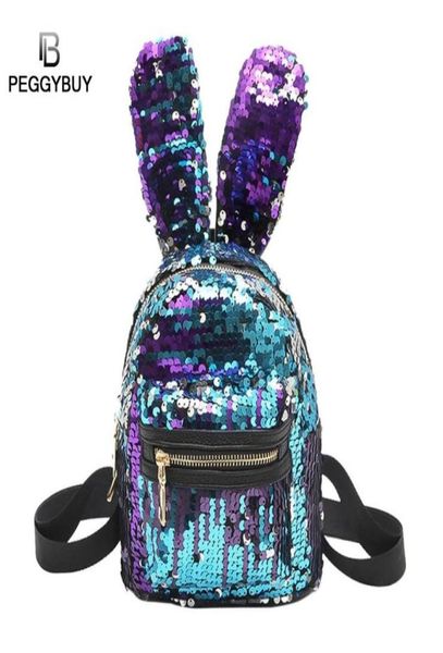 

mini sequins backpack rabbit ears shoulder bag for women girls bling sequined travel bag bling shiny backpack mochila feminina y188642702