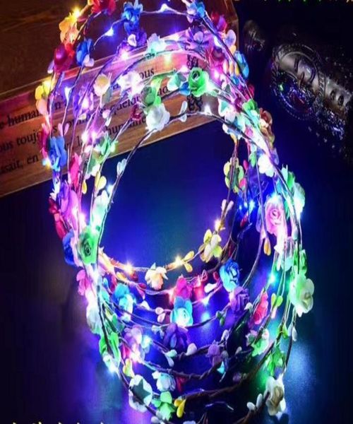 

led flower wreath headband crown festival floral garland bohemia for park wedding headdress glow hair band hen party favor decor9073590, Slivery;white
