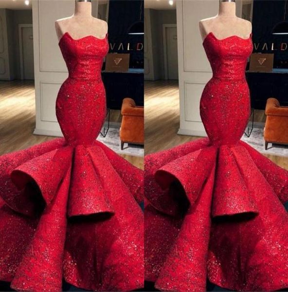 

new arrival red mermaid prom dress 2019 strapless sparkly beaded lace floor length ruffled arabic pageant evening gowns2920511, Black