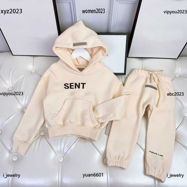 

2023 designer baby clothes kids tracksuits 2pcs abdominal pocket decorated long sleeved hoodie and tie up leggings #multiple product, White