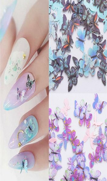 

100 pcs butterfly nail art decorations 3d diy sequins flakes emulational design charm nail slices tips manicure accessories2326452, Silver;gold