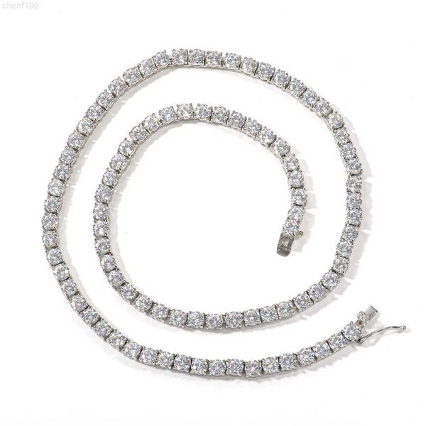 

4mm tennis chain men's hip hop single row full diamond moissan diamond tennis necklace, Silver