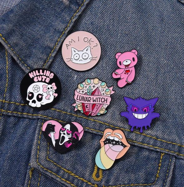 

pink punk enamel pins custom witch bear tongue ghost call brooches lapel badges gothic halloween jewelry gift for friends1770934, Blue
