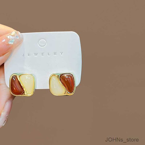 

stud fashion amber contrast earrings for women creative exquisite mini gold stud earrings party jewelry r230630, Golden;silver