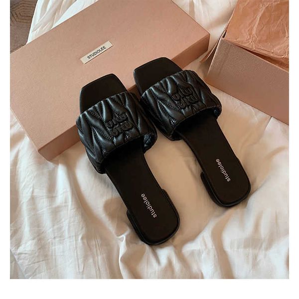 

women sandals mius slide designer beach women's shoes family's same summer fashion square flat bottom slippers for female outwear