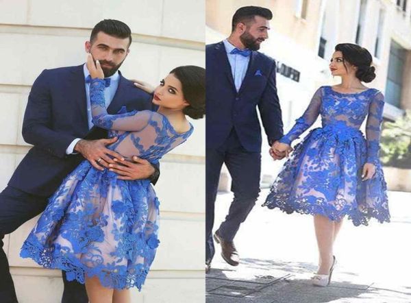 

superior quality royal blue evening dresses long sleeves kneelength 3d floral appliques formal gowns arab dresses plus size prom 5885072, Black;red