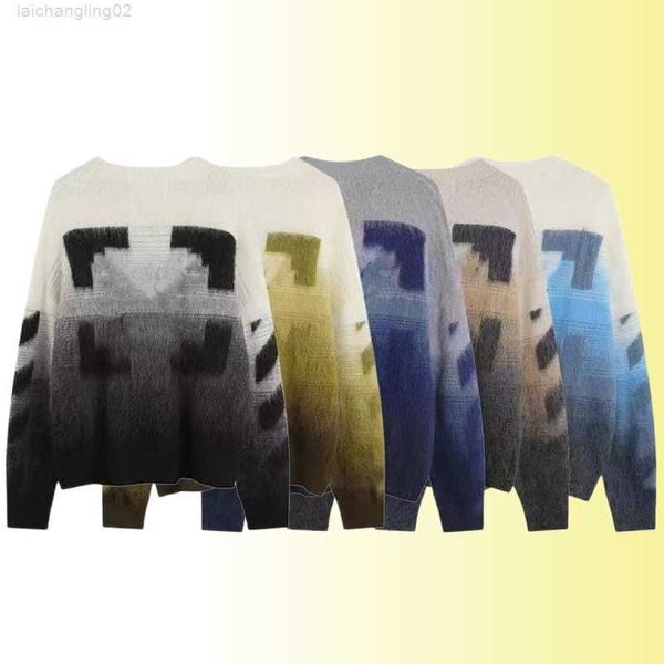 

designer sweaters ow mans black sweater luxu fashion 12 gradient colors hippocampal hair style size s-xl loose womens wear7txg, White;black