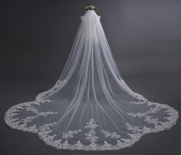 

selling luxury real image wedding veils three meters long veils lace applique crystals cathedral length bridal veil2861280, Black