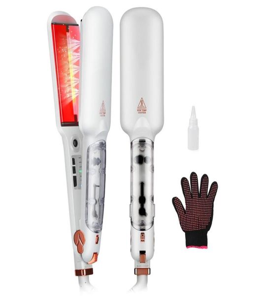 

professional 2 in 1 infrared steam hair straightener flat iron with 2 inches wide ceramic heat plate anion care led display1001279, Black