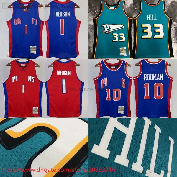 

printed mitchell and ness 1998-99 green basketball 33 gran hill jersey retro 2008-09 red 1 alleniverson jerseys 1988-89 blue 10 dennisrodman, Black;red