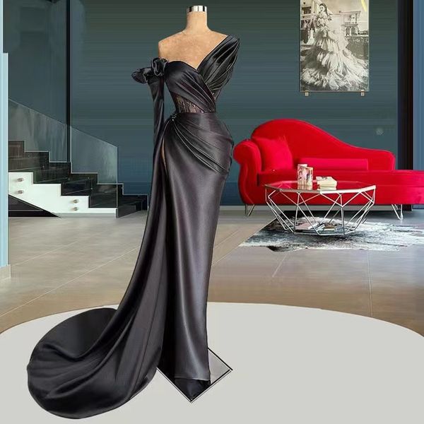 

2023 plus size elegant even dress arabic aso ebi gold luxurious sparkly prom dresses beaded crystals stylish evening formal party second rec, Black