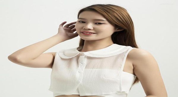 

bow ties women cotton chiffon blouse chic detachable half shirt fake collar lady embroidery lace cardigan button lapel false 2455549, Black;gray