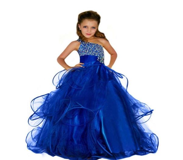 

2016 sheer neck beaded organza luxurious one shoulder flower girl dresses vintage child pageant dresses beautiful flower girl dres7023145, White;blue