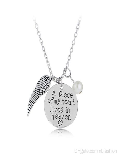 

039a piece of my heart lives in heaven039 personalized handwriting necklace remembrance necklace memory angel wing jewelry4467371, Silver