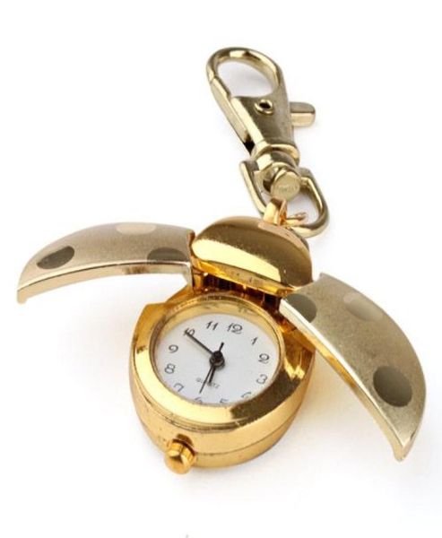 

ladybug pocket key ring mini pendant clock watch golden beetle lady bug bag dial quartz analog pocket watches gold wings lobster k9425267, Slivery;golden