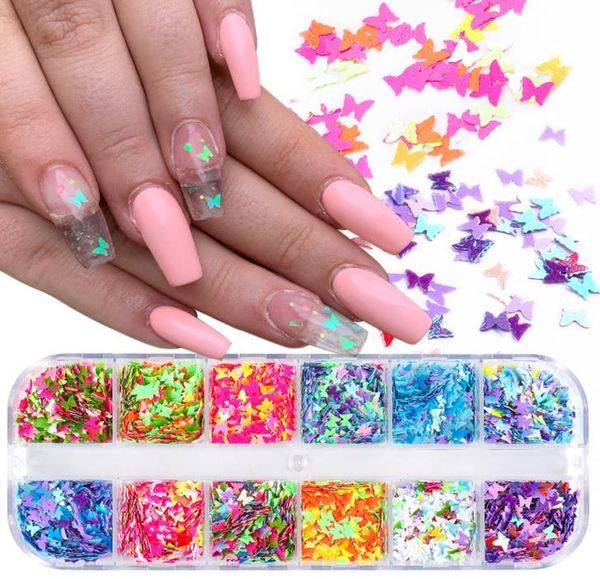 

12 grids 3d nail art butterfly flakes holographics nails glitter sequins decoration diy charms design beauty salon supplies1059869, Silver;gold