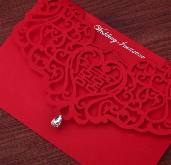 

vintage chinese style hollow out wedding invitations creative brides couples cards red cover foil stamping chic bridal card3583296, Black