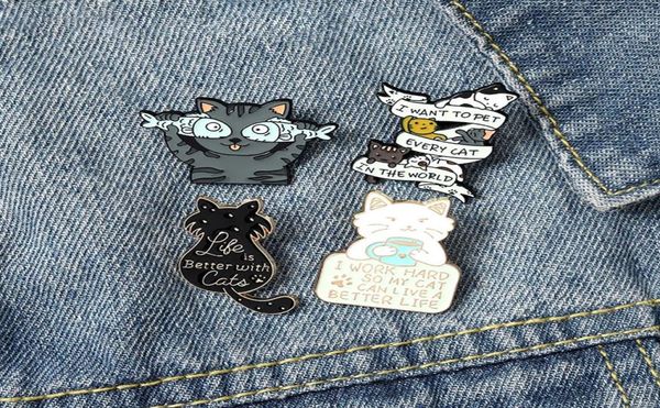 

life is better with cats enamel pin custom cat fish coffee brooches shirt lapel bag cute animal badge jewelry gift for kids3489712, Gray
