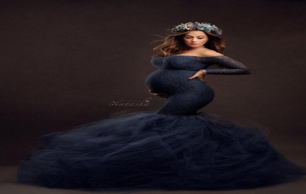 

maternity pography props dresses lace mesh long pregnancy dress for pregnant women maxi maternity gown po shoots1232340, White