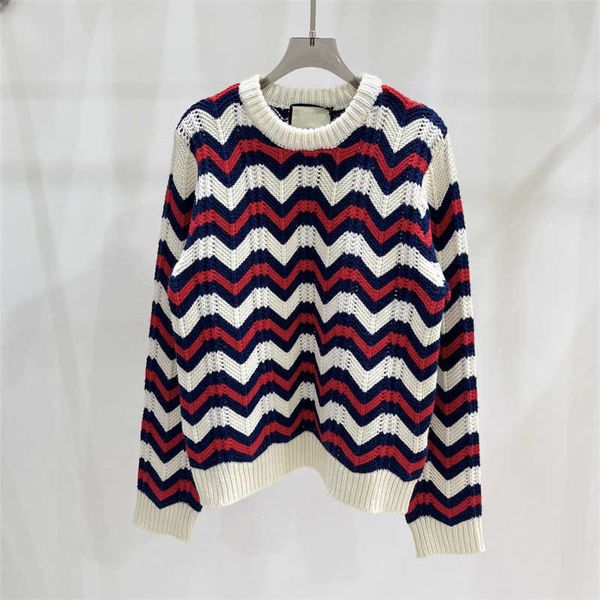 

2023 knit sweater designers woman round neck collar collision color retro wave knit pullover chinese style designer clothe 0607, White;black