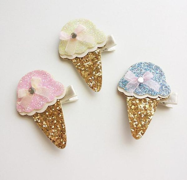 

24pclot glitter felt pink icecream baby girls hair clip with mini bow hair barrette cute sequin gold silk hairpin new arrival4669434, Slivery;white