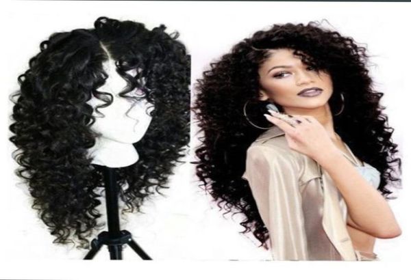 

fashion natural black long kinky curly full hair synthetic lace front wigs baby hair heat resistant fiber soft lace wigs bla4861746