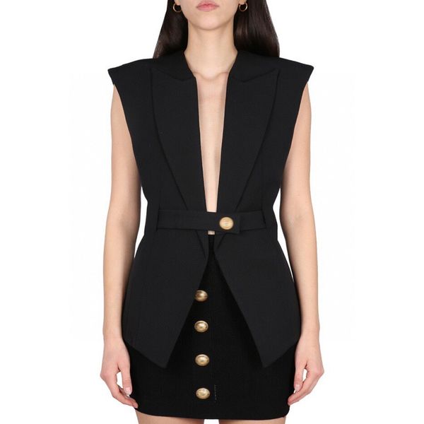 

ba031 vests women spring summer black turn-down collar button sleeveless suit vest trendy versatile casual slim female clothes, White