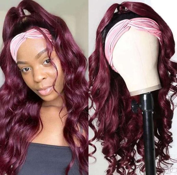 

umbre bordeaux headband wigs synthetic body wave lijmloze non lace front wip for black women 20 22 24 26 28 30inch9194804