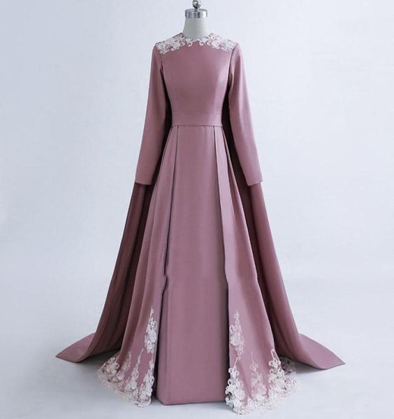 

new coming arabic caftan long sleeves evening dresses satin appliques lace ruffles sweep train classic evening gowns with cape3214882, Black;red